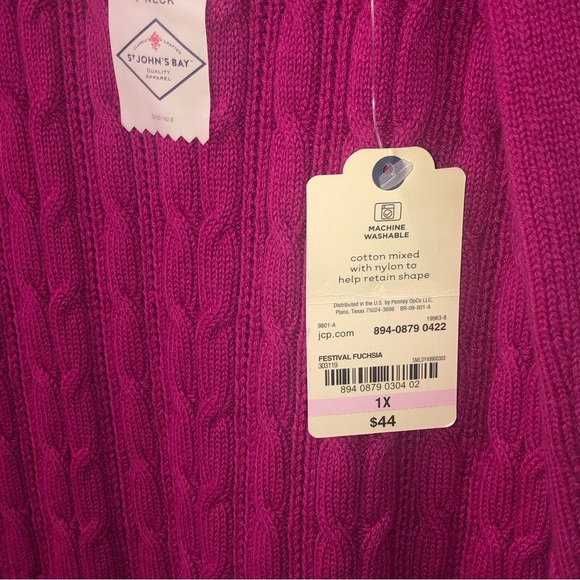 NWT St. John's Bay Plus Womens V Neck Long Sleeve Cable Knit Pullover Sweater - Picture 7 of 8